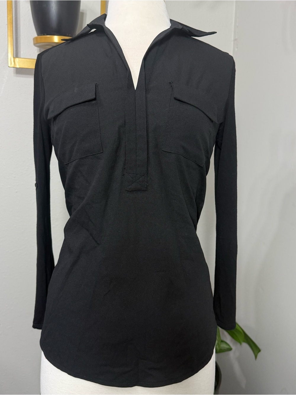 Blue Rain Black Long-Sleeve Button-Down Shirt with Chest Pockets